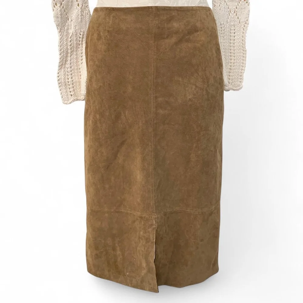 Vintage y2k Alfani Brown Suede Midi Skirt - Size 10
